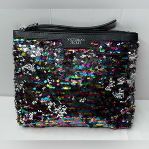 Victoria's Secret Multicolor Sequin Black Cosmetic Bag Zipper Top